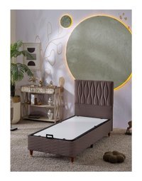 Beehanem Almula 90x190 cm Başlıklı Sandıklı Tek Kişilik Baza Açık Kahverengi