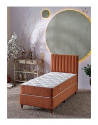 Beehanem Ezgi 90x190 cm Başlıklı Yataklı Sandıklı Tek Kişilik Baza Seti Kiremit