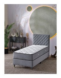 Beehanem Simge 90x190 cm Başlıklı Yataklı Sandıklı Tek Kişilik Baza Seti Gri
