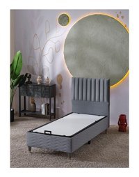 Beehanem Ezgi 90x190 cm Başlıklı Sandıklı Tek Kişilik Baza Gri