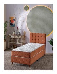 Beehanem Bengü 90x190 cm Başlıklı Yataklı Sandıklı Tek Kişilik Baza Seti Kiremit