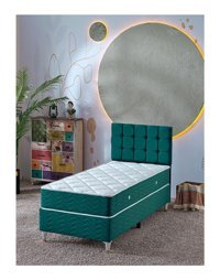 Beehanem Bengü 90x190 cm Başlıklı Yataklı Sandıklı Tek Kişilik Baza Seti Yeşil