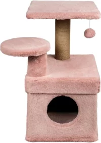 Dubex Kare Oturaklı Oyuncaklı 72 cm Kedi Tırmalama Evi Pembe