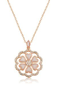 Gumush Kalpli Beyaz-Pembe Mine - Zirkon Taşlı 925 Ayar Altın Kaplama Kararmayan Forse Zincir Kadın Gümüş Kolye 45 cm
