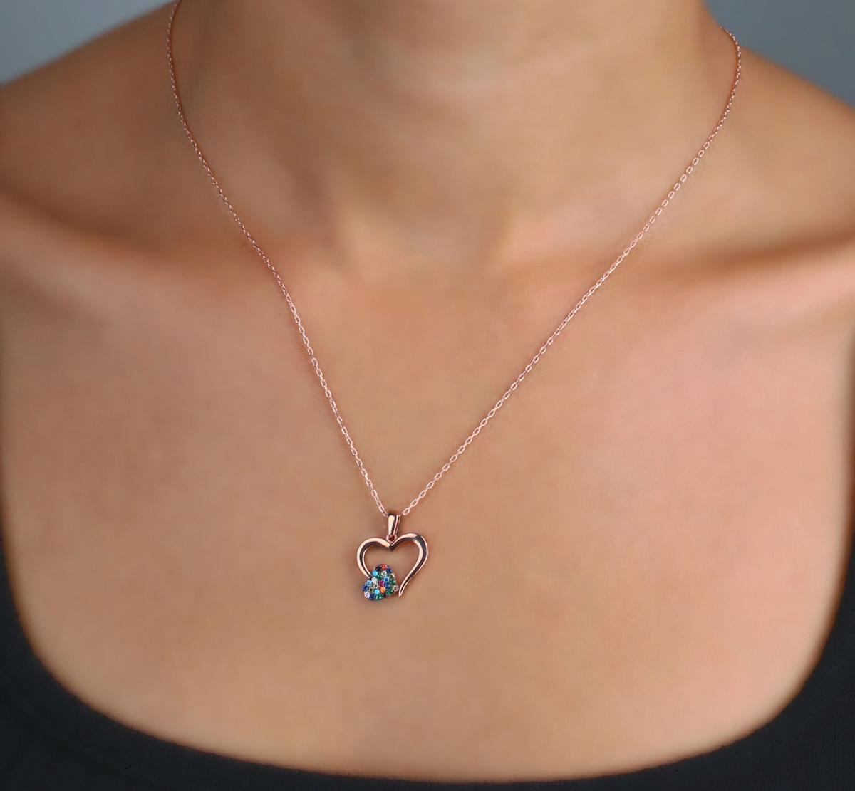 Tahal Kuyumculuk Kalpli Beyaz-Mavi Swarovski Taşlı 925 Ayar Altın Kaplama Kararmayan Forse Zincir Kadın Gümüş Kolye 45 cm