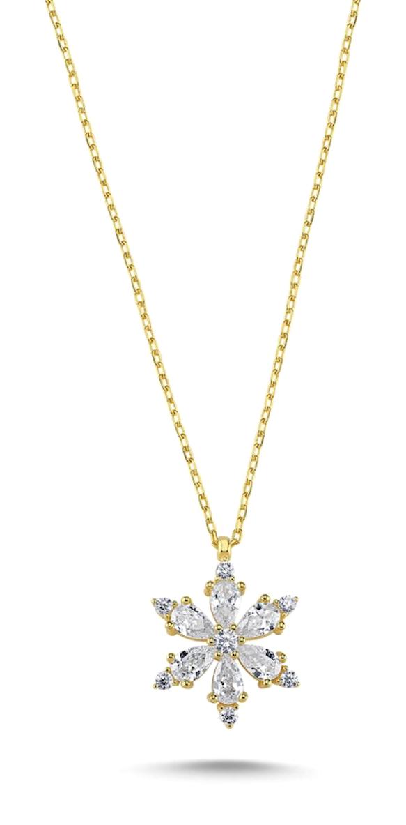 Silverlina Lotus Çiçekli Beyaz Zirkon Taşlı 925 Ayar Kararmayan Forse Zincir Kadın Gümüş Kolye 45 cm