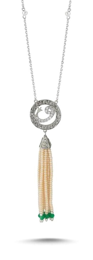 Silverlina Püsküllü Yeşil Zirkon Taşlı Vav Harfli 925 Ayar Kararmayan Toplu Zincir Kadın Gümüş Kolye 45 cm