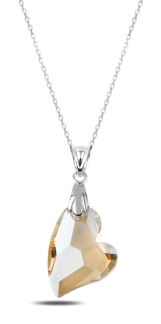 Silverlina Kalpli Sarı Kristal Taşlı 925 Ayar Kararmayan Forse Zincir Kadın Gümüş Kolye 45 cm