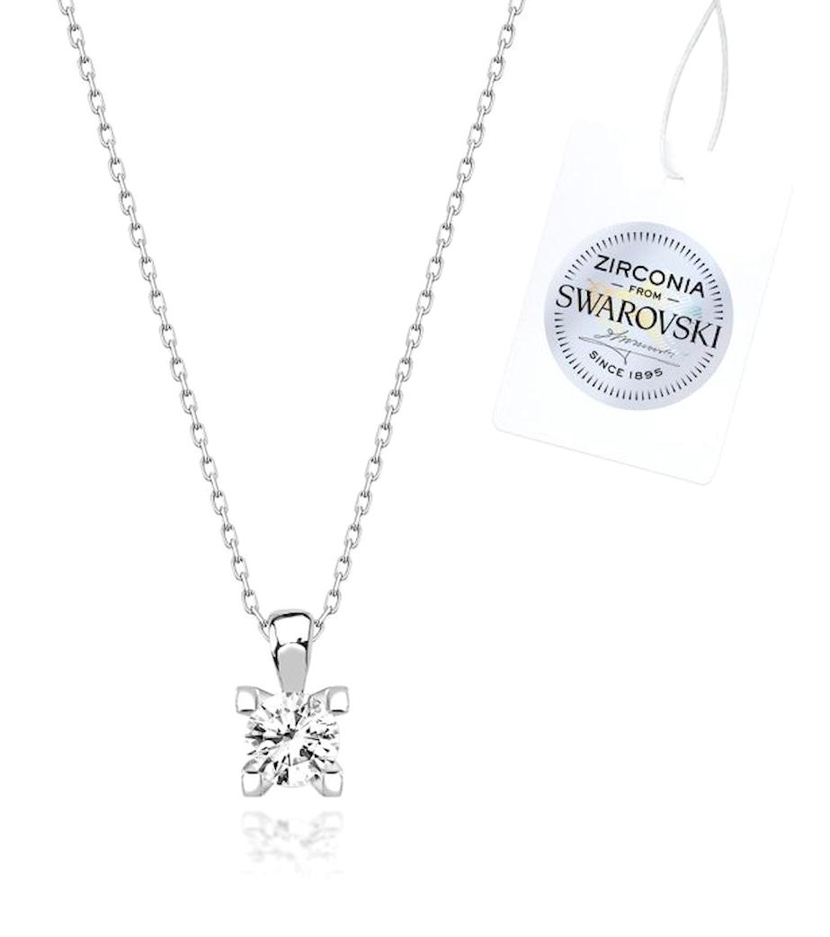 Silverlina Beyaz Swarovski Taşlı 925 Ayar Kararmayan Forse Zincir Kadın Gümüş Kolye 45 cm