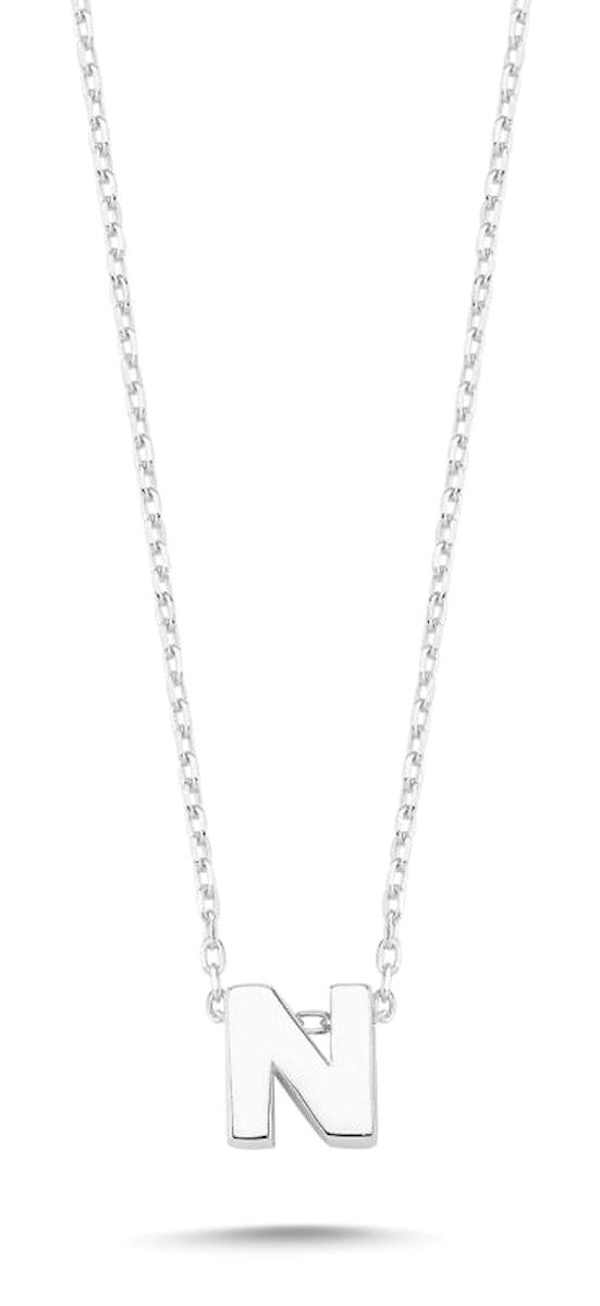Silverlina Hayalet N Harfli 925 Ayar Kararmayan Forse Zincir Kadın Gümüş Kolye 45 cm
