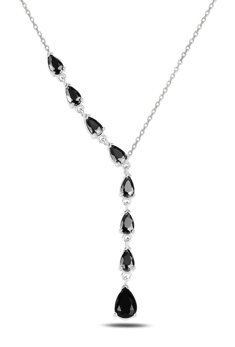 Silverlina Damla Siyah Zirkon Taşlı 925 Ayar Kararmayan Forse Zincir Kadın Gümüş Kolye 45 cm
