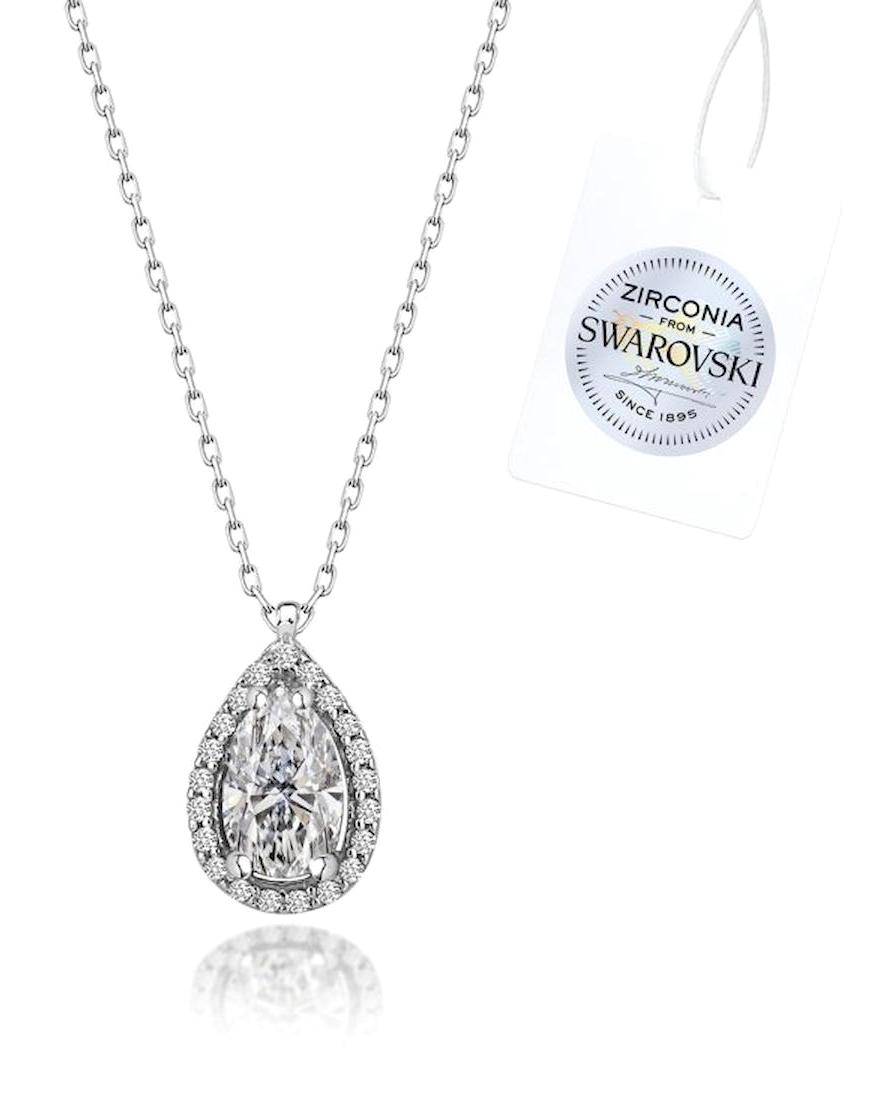 Silverlina Damla Beyaz Swarovski - Zirkon Taşlı 925 Ayar Kararmayan Forse Zincir Kadın Gümüş Kolye 45 cm