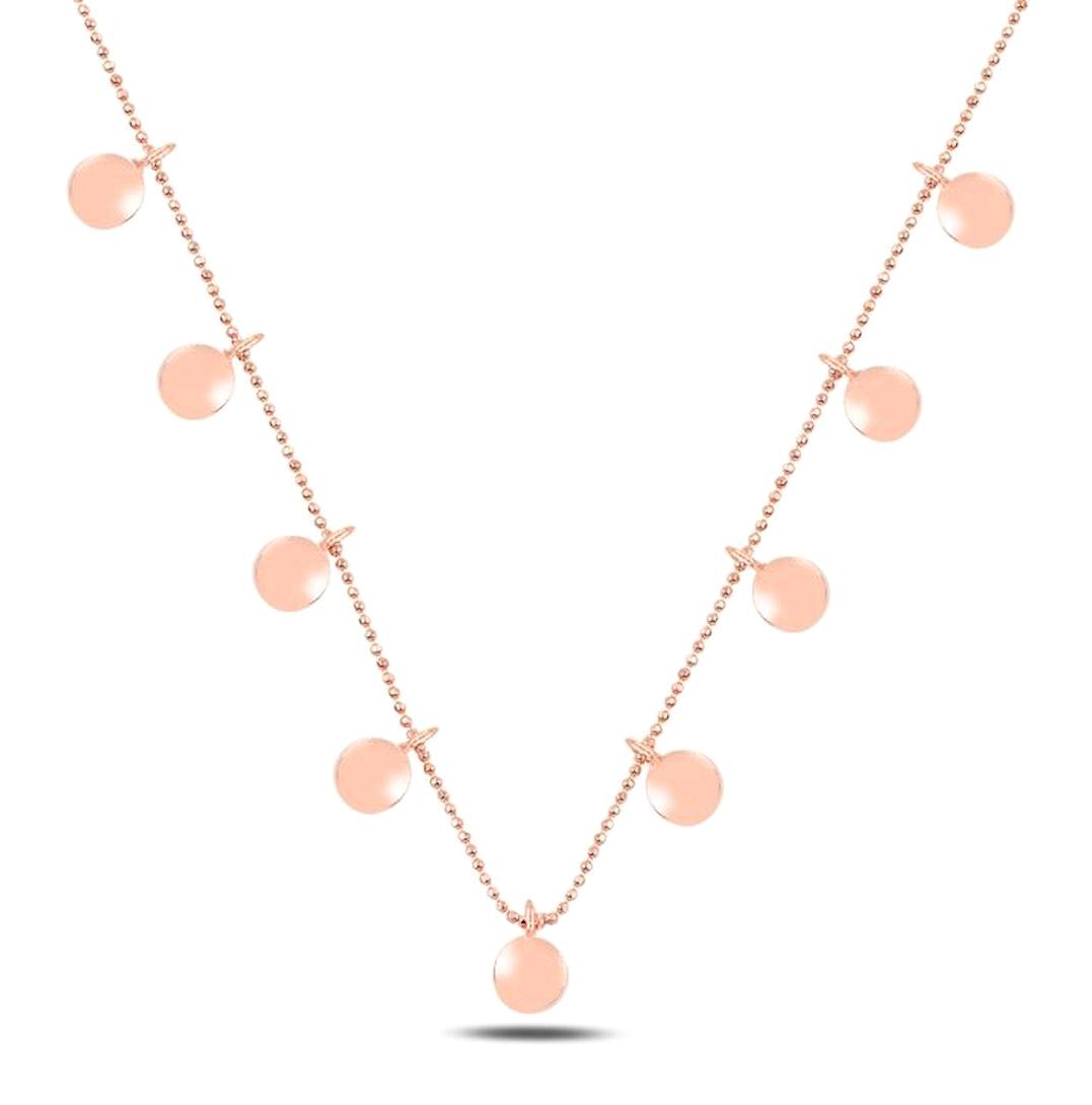 Silverlina Yuvarlak Pembe Taşlı 925 Ayar Altın Kaplama Kararmayan Toplu Zincir Kadın Gümüş Kolye 45 cm