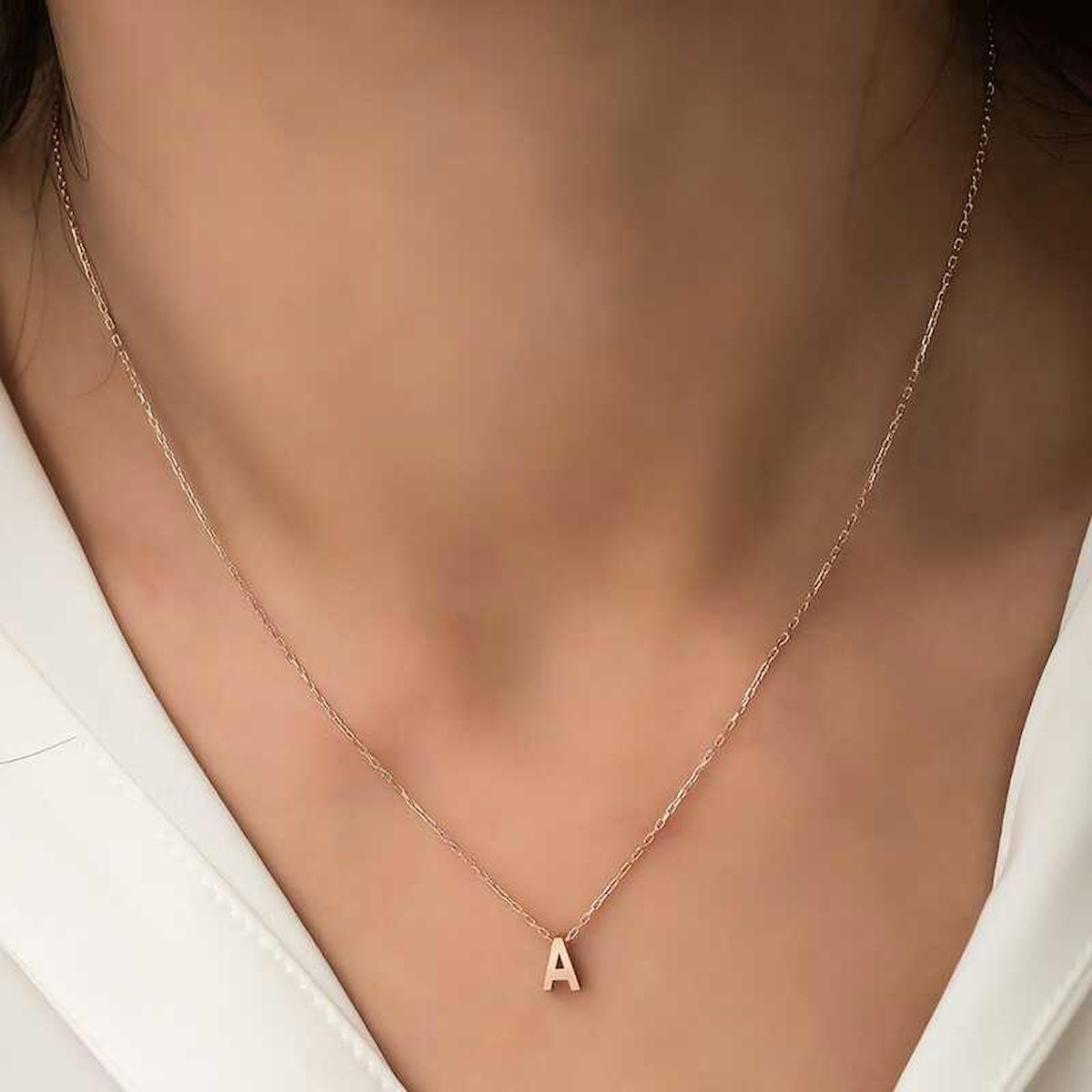 Himarry A Harfli 925 Ayar Altın Kaplama Kararmayan Forse Zincir Kadın Gümüş Kolye 45 cm