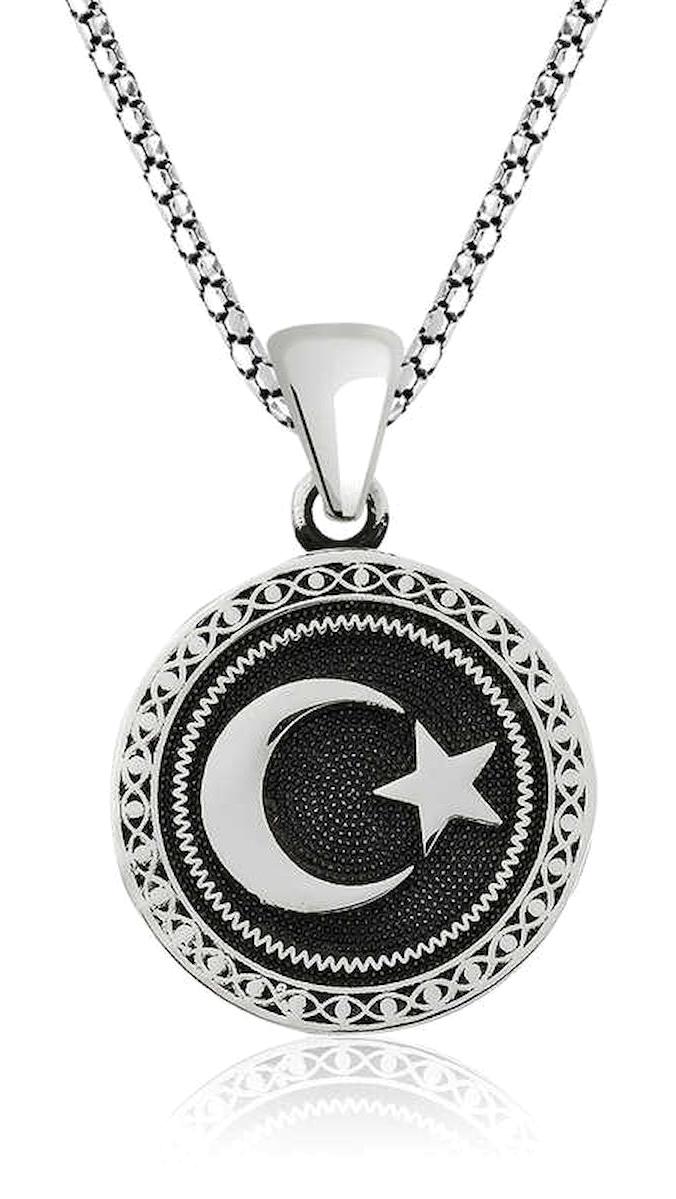 Hediye Paketim Ay Yıldızlı Zirkon Taşlı 925 Ayar Kararmayan Örme Zincir Gümüş Kolye 55 cm