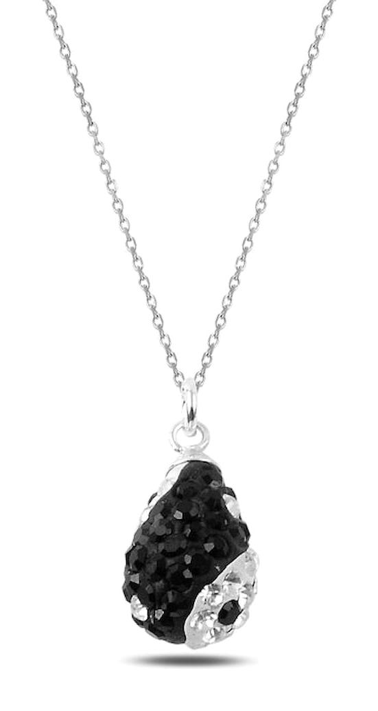 Silverlina Damla Beyaz - Siyah Zirkon Taşlı 925 Ayar Kararmayan Forse Zincir Kadın Gümüş Kolye 45 cm