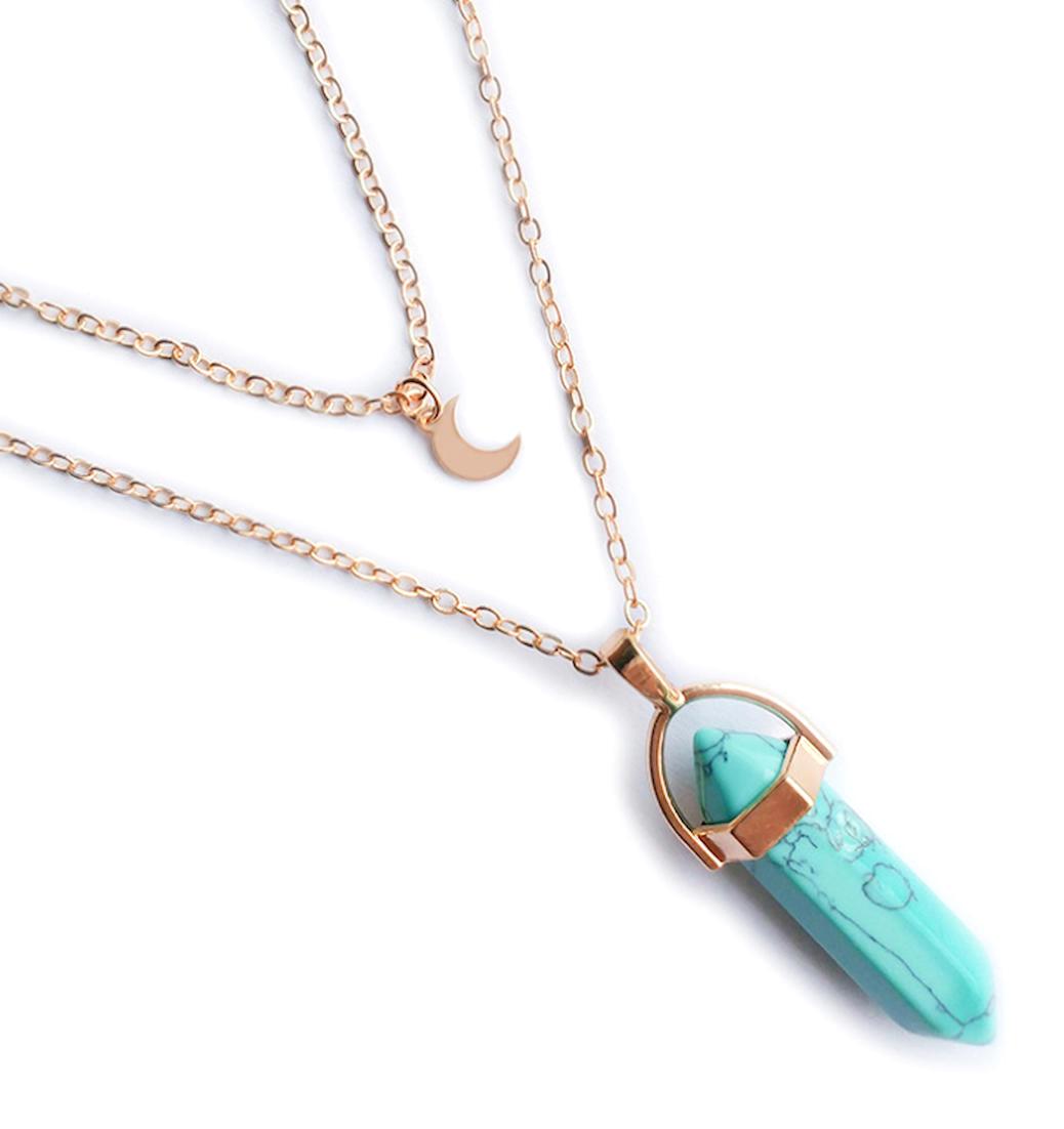Chavin Jewelry Mavi Firuze Taşlı Kararmayan Düz Zincir Gümüş Kolye 45 cm