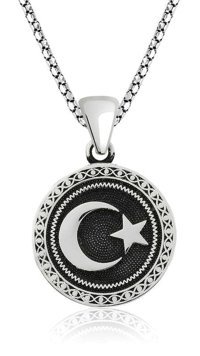 Gumush Ay Yıldızlı 925 Ayar Kararmayan Örgü Zincir Erkek Gümüş Kolye 55 cm