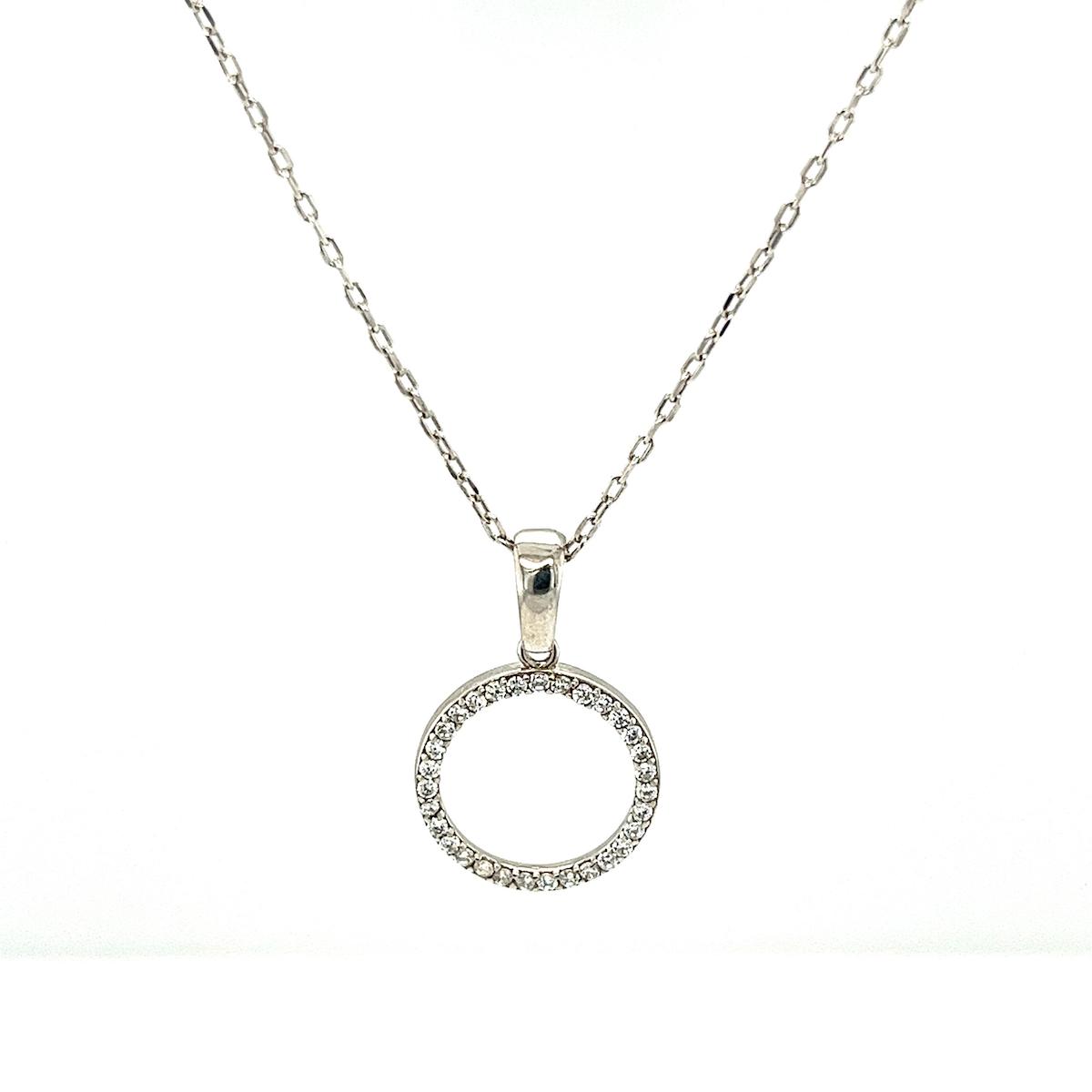 Tahal Kuyumculuk Halka Beyaz Swarovski Taşlı 925 Ayar Kararmayan Forse Zincir Kadın Gümüş Kolye 45 cm