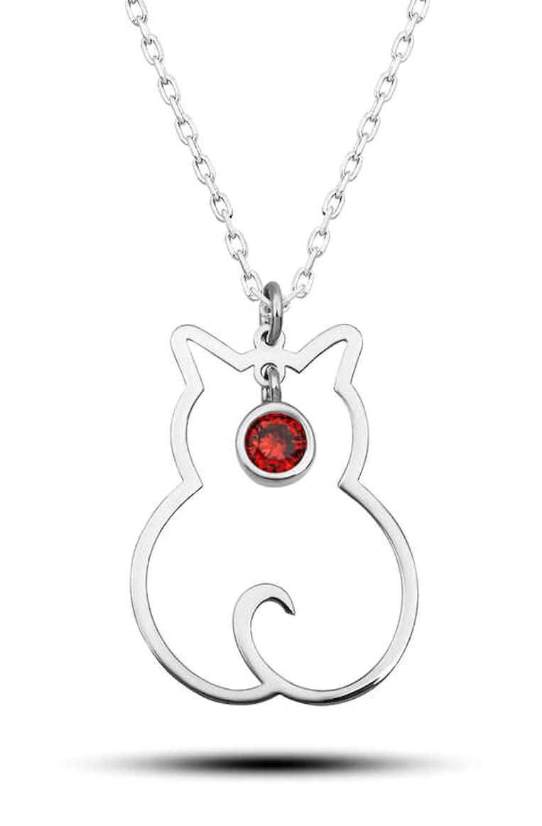 Silverlina Kırmızı Garnet Taşlı 925 Ayar Kararmayan Forse Zincir Kadın Gümüş Kolye 45 cm