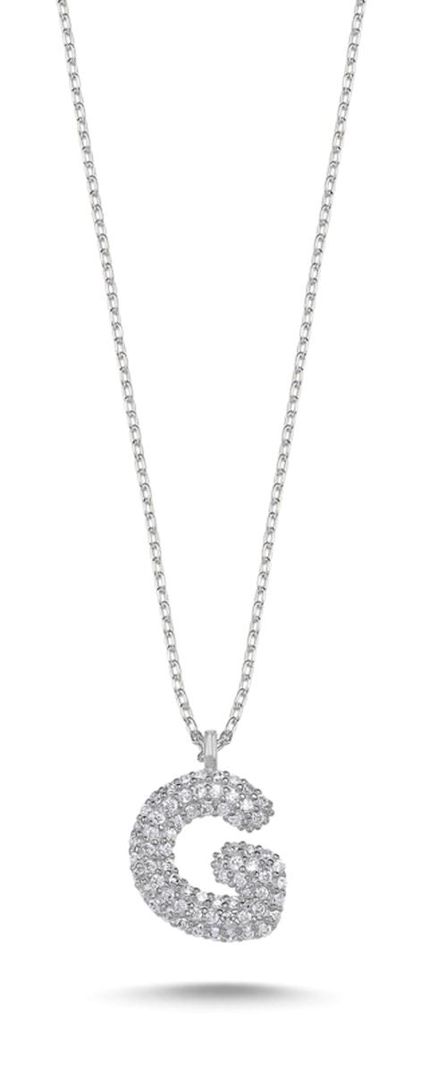 Silverlina Hayalet Beyaz Zirkon Taşlı G Harfli 925 Ayar Kararmayan Forse Zincir Kadın Gümüş Kolye 45 cm