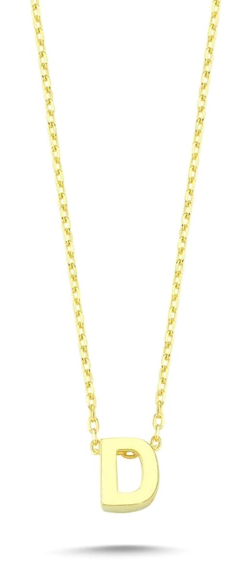 Silverlina Hayalet D Harfli 925 Ayar Altın Kaplama Kararmayan Forse Zincir Kadın Gümüş Kolye 45 cm