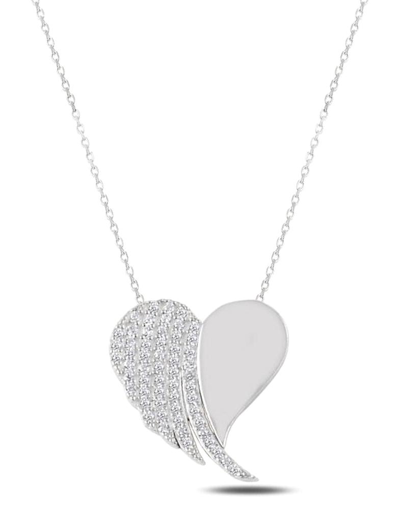 Silverlina Kalpli Beyaz Zirkon Taşlı 925 Ayar Kararmayan Forse Zincir Kadın Gümüş Kolye 45 cm