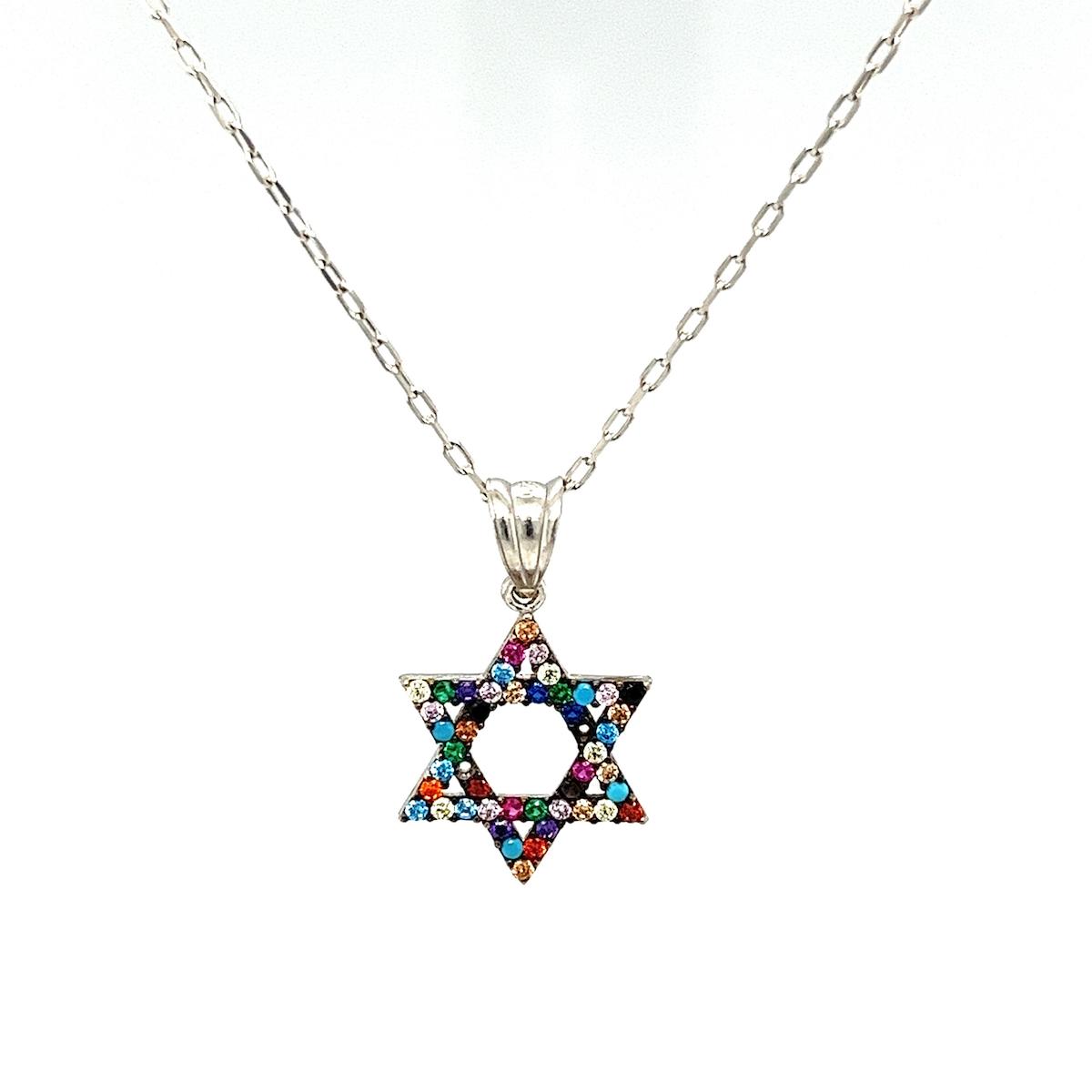 Tahal Kuyumculuk Yıldızlı Çok Renkli Swarovski Taşlı 925 Ayar Kararmayan Forse Zincir Kadın Gümüş Kolye 45 cm