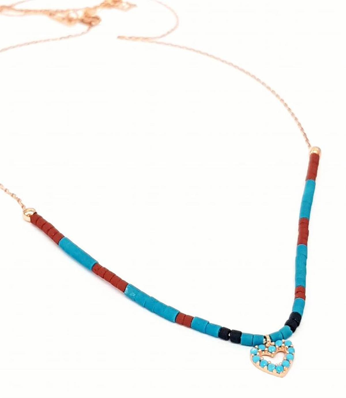 Oseshop Kalpli Çok Renkli Taşlı 925 Ayar Altın Kaplama Kararmayan Forse Zincir Kadın Gümüş Kolye 50 cm