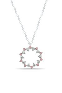 Parmas Design Manolyalı Beyaz-Pembe Zirkon Taşlı 925 Ayar Altın Kaplama Kararmayan Forse Zincir Kadın Gümüş Kolye 46 cm