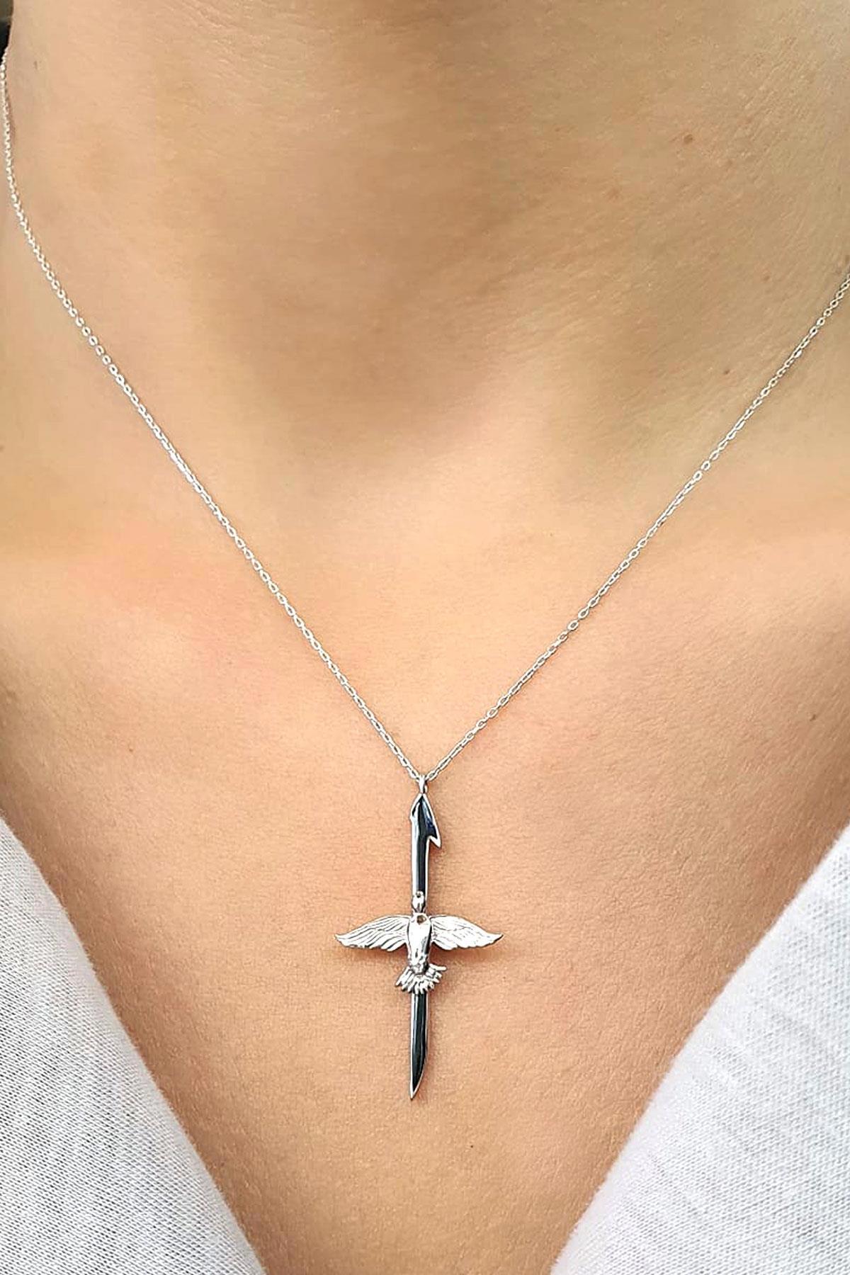 Oseshop Elif ve Anka Kuşu 925 Ayar Kararmayan Forse Zincir Kadın Gümüş Kolye 45 cm