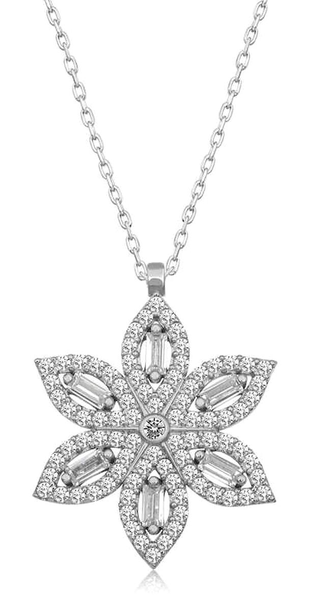 Himarry Nergis Çiçekli Beyaz Zirkon Taşlı 925 Ayar Kararmayan Forse Zincir Kadın Gümüş Kolye 45 cm