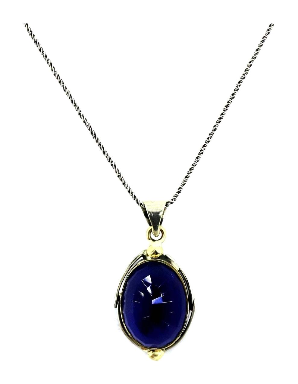 Sahra Gümüş Oval Lacivert Safir Taşlı Kararmayan Halat Zincir Kadın Gümüş Kolye 45 cm