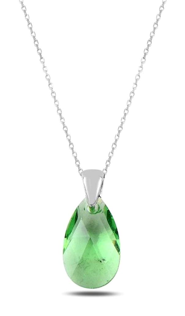 Silverlina Damla Yeşil Kristal Taşlı 925 Ayar Kararmayan Forse Zincir Kadın Gümüş Kolye 45 cm