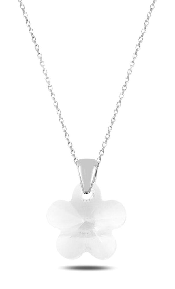 Silverlina Papatyalı Beyaz Kristal Taşlı 925 Ayar Kararmayan Forse Zincir Kadın Gümüş Kolye 45 cm