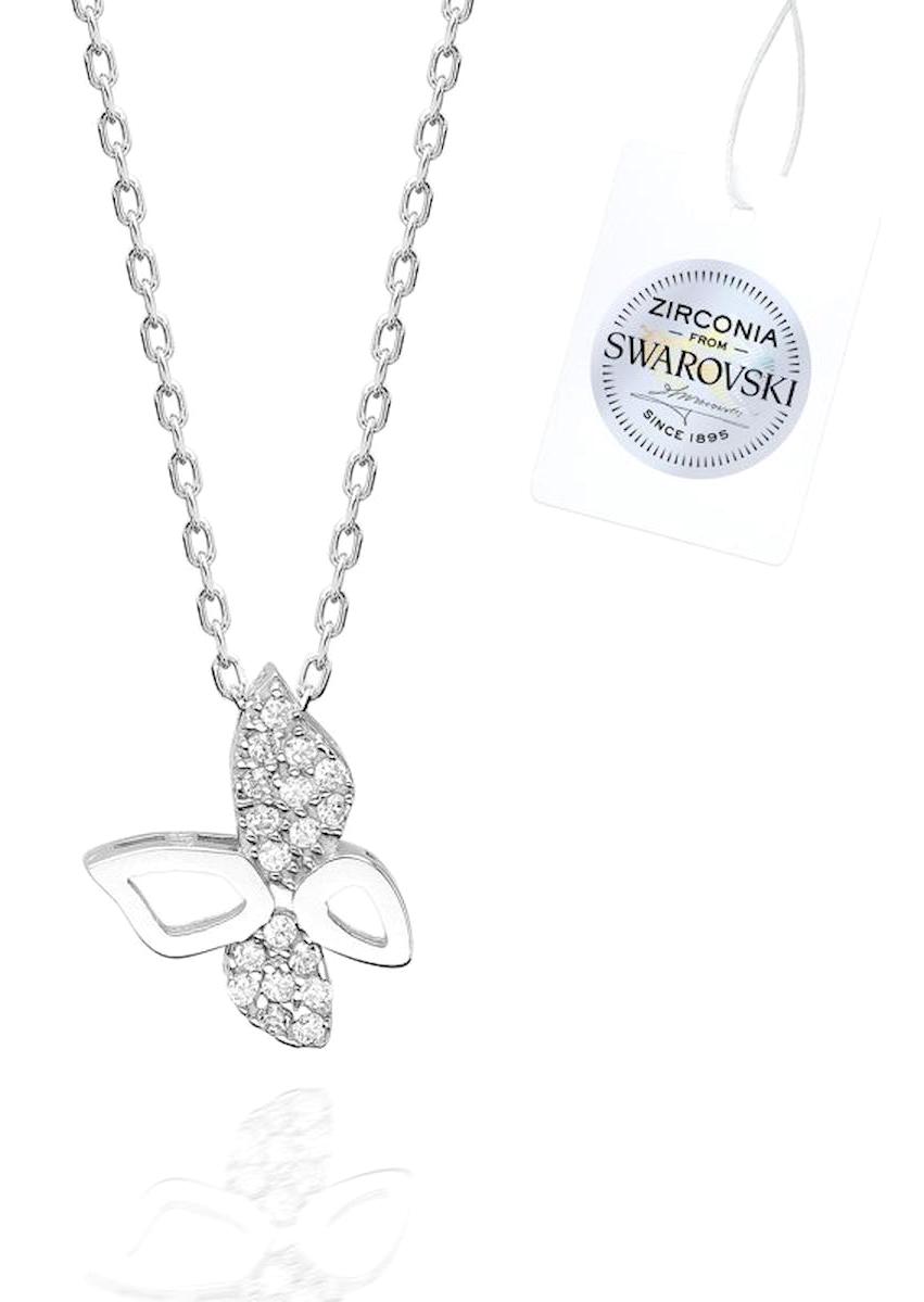 Silverlina Kelebekli Beyaz Swarovski - Zirkon Taşlı 925 Ayar Altın Kaplama Kararmayan Forse Zincir Kadın Gümüş Kolye 45 cm