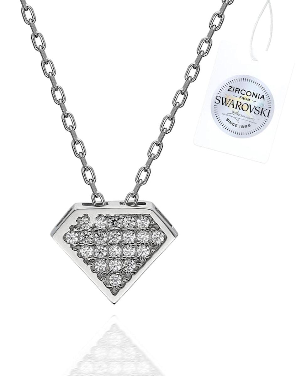 Silverlina Geometrik Beyaz Zirkon Taşlı 925 Ayar Kararmayan Forse Zincir Kadın Gümüş Kolye 45 cm