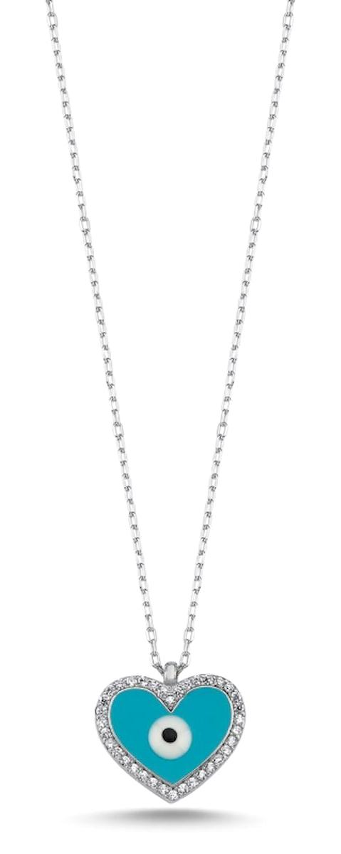 Silverlina Kalpli Mavi Mine - Zirkon Taşlı 925 Ayar Kararmayan Forse Zincir Kadın Gümüş Kolye 45 cm
