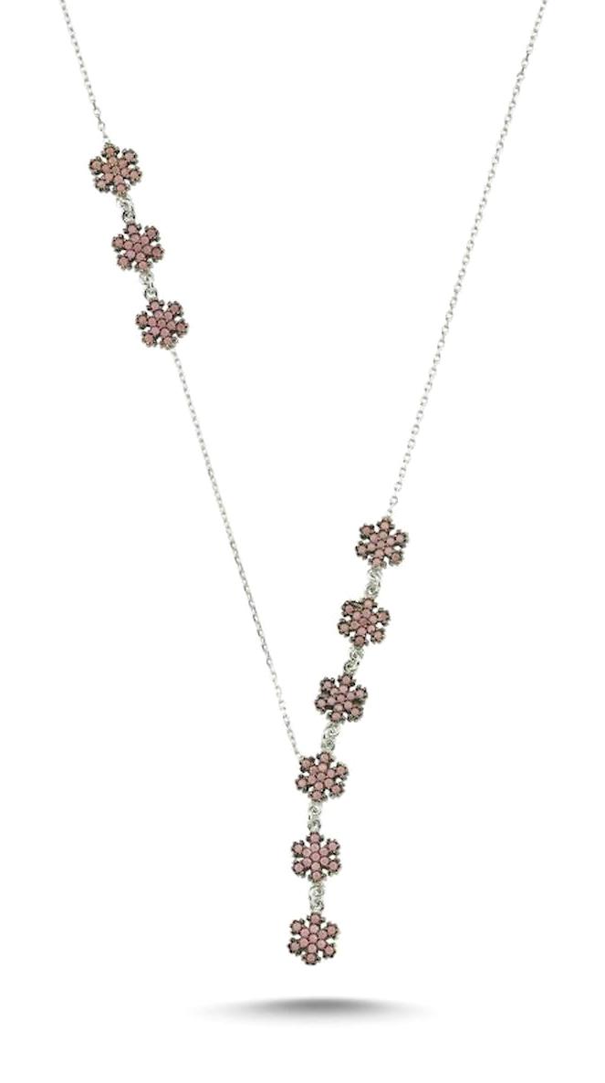 Silverlina Kar Taneli Kahverengi Opal Taşlı 925 Ayar Kararmayan Forse Zincir Kadın Gümüş Kolye 45 cm