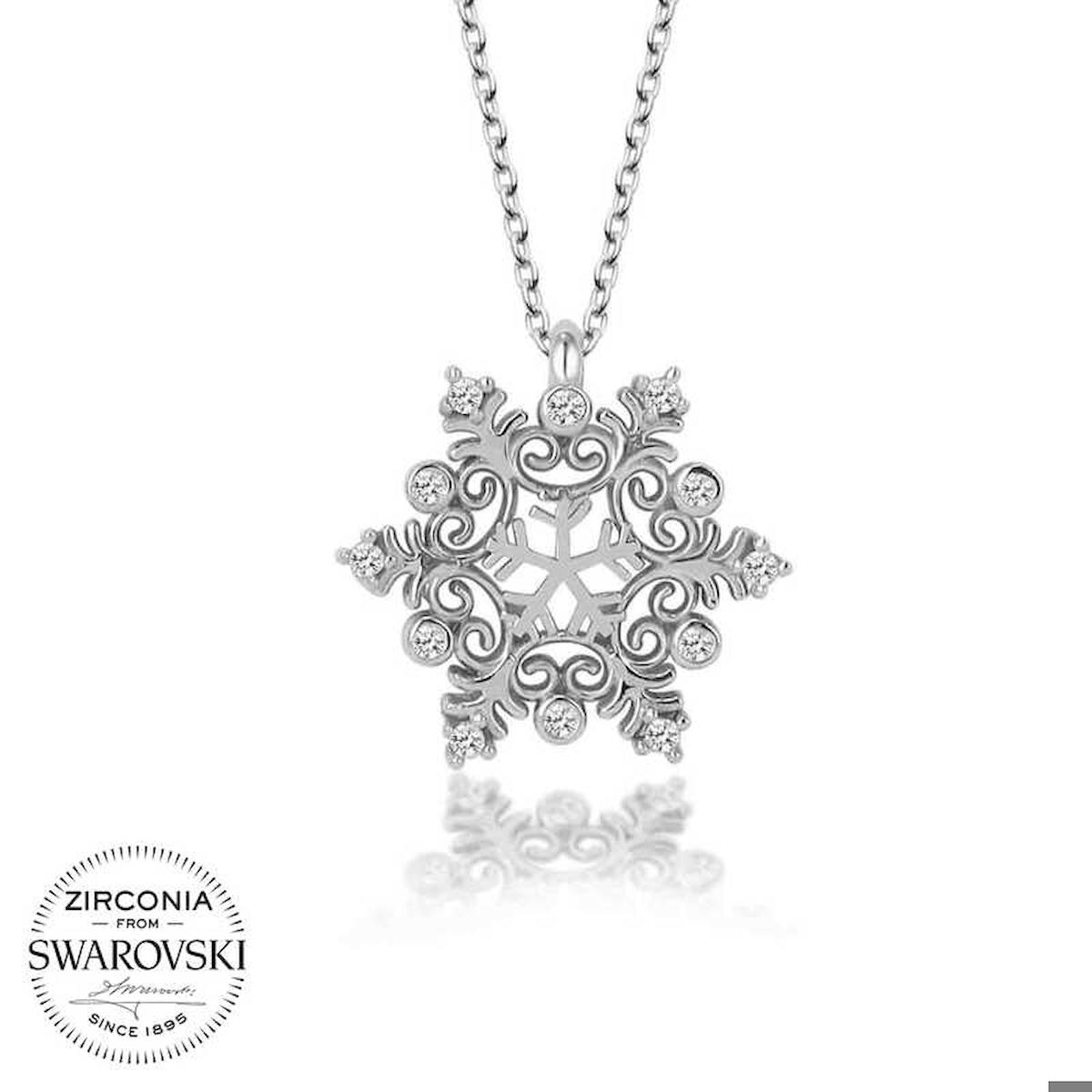Ebuz Kar Tanesi Beyaz Swarovski Taşlı 925 Ayar Kararmayan Düz Zincir Kadın Gümüş Kolye 50 cm