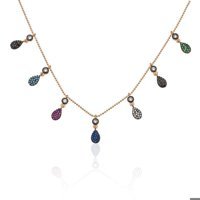 Serra Jewels Yuvarlak Çok Renkli Zirkon Taşlı Kararmayan Forse Zincir Kadın Gümüş Kolye 45 cm
