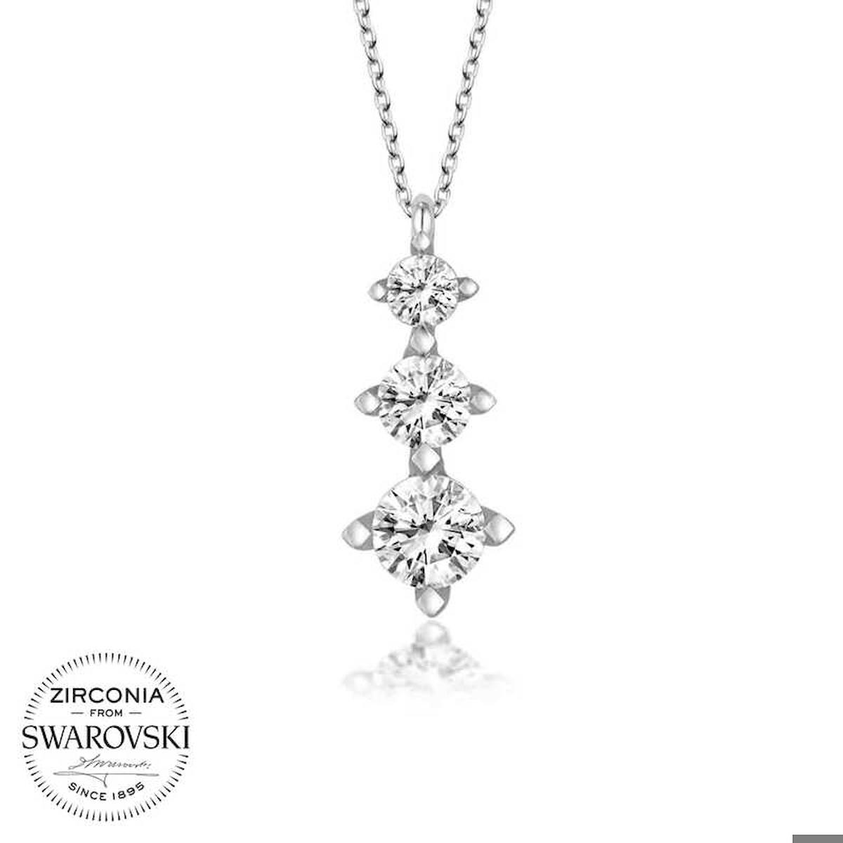 Ebuz Beyaz Swarovski Taşlı 925 Ayar Kararmayan Düz Zincir Kadın Gümüş Kolye 50 cm