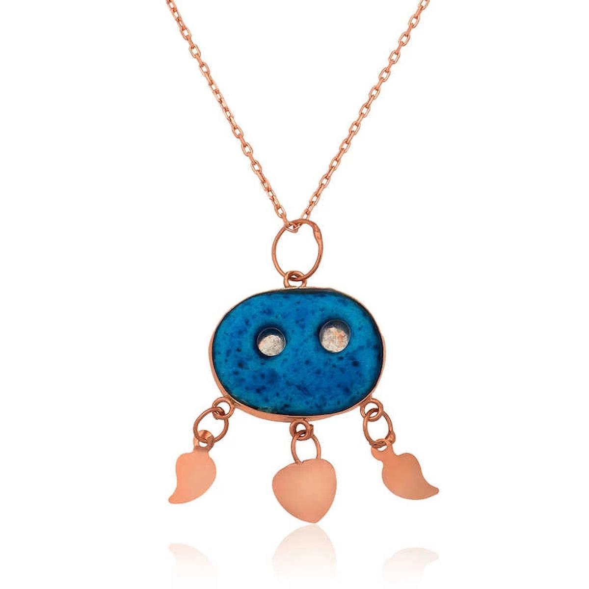 Gumush Beyaz Taşlı Kararmayan Firuze Zincir Kadın Gümüş Kolye 45 cm