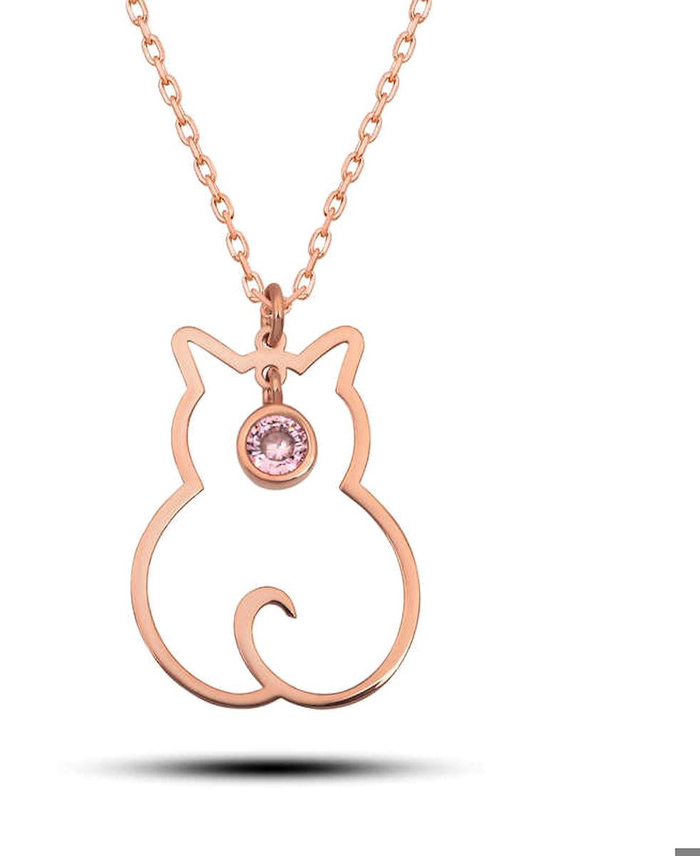 Ebuz Kedi Lila Opal Taşlı 925 Ayar Kararmayan Düz Zincir Kadın Gümüş Kolye 45 cm