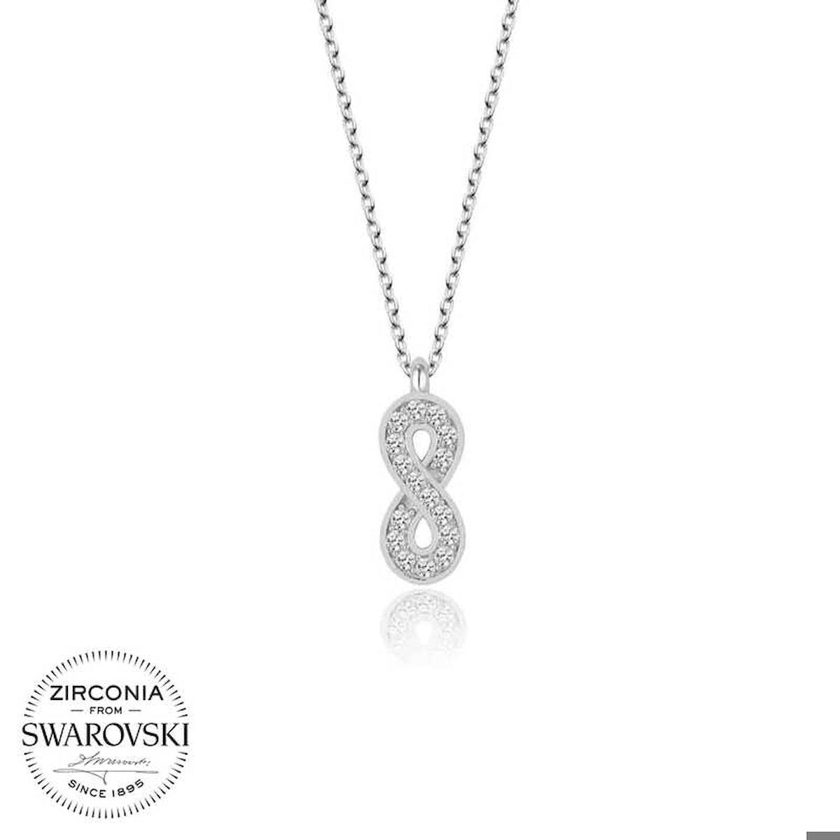 Ebuz Sonsuzluk Beyaz Swarovski Taşlı 925 Ayar Kararmayan Sonsuzluk Düz Zincir Kadın Gümüş Kolye 50 cm