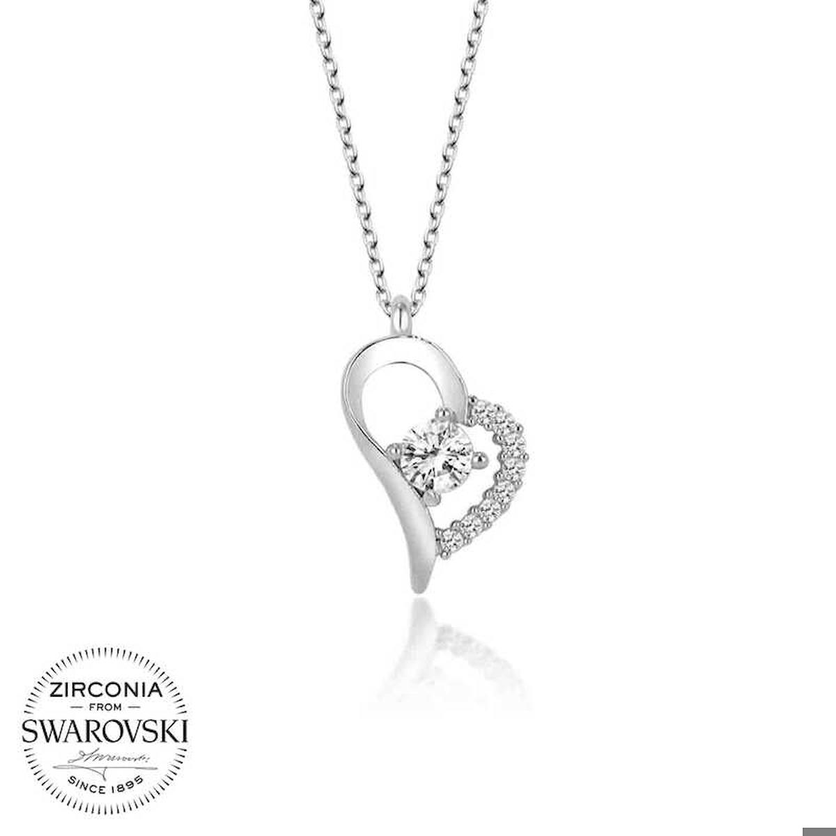 Ebuz Kalpli Beyaz Swarovski Taşlı 925 Ayar Kararmayan Düz Zincir Kadın Gümüş Kolye 50 cm