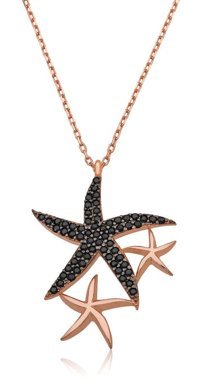 Serra Jewels Siyah Zirkon Taşlı Kararmayan Kalp Forse Zincir Kadın Gümüş Kolye 45 cm