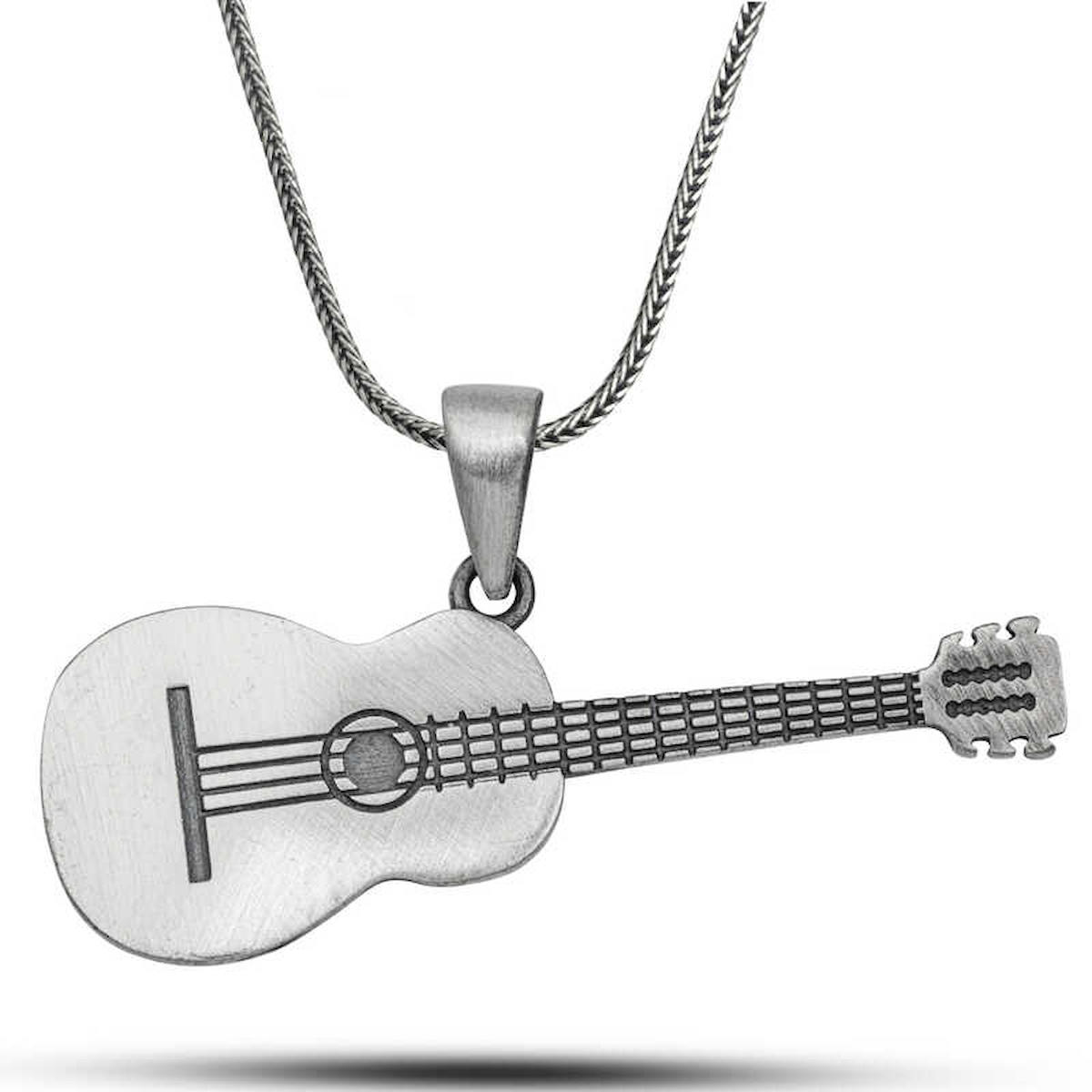 Ebuz Gitar Kararmayan Düz Zincir Kadın Gümüş Kolye 55 cm
