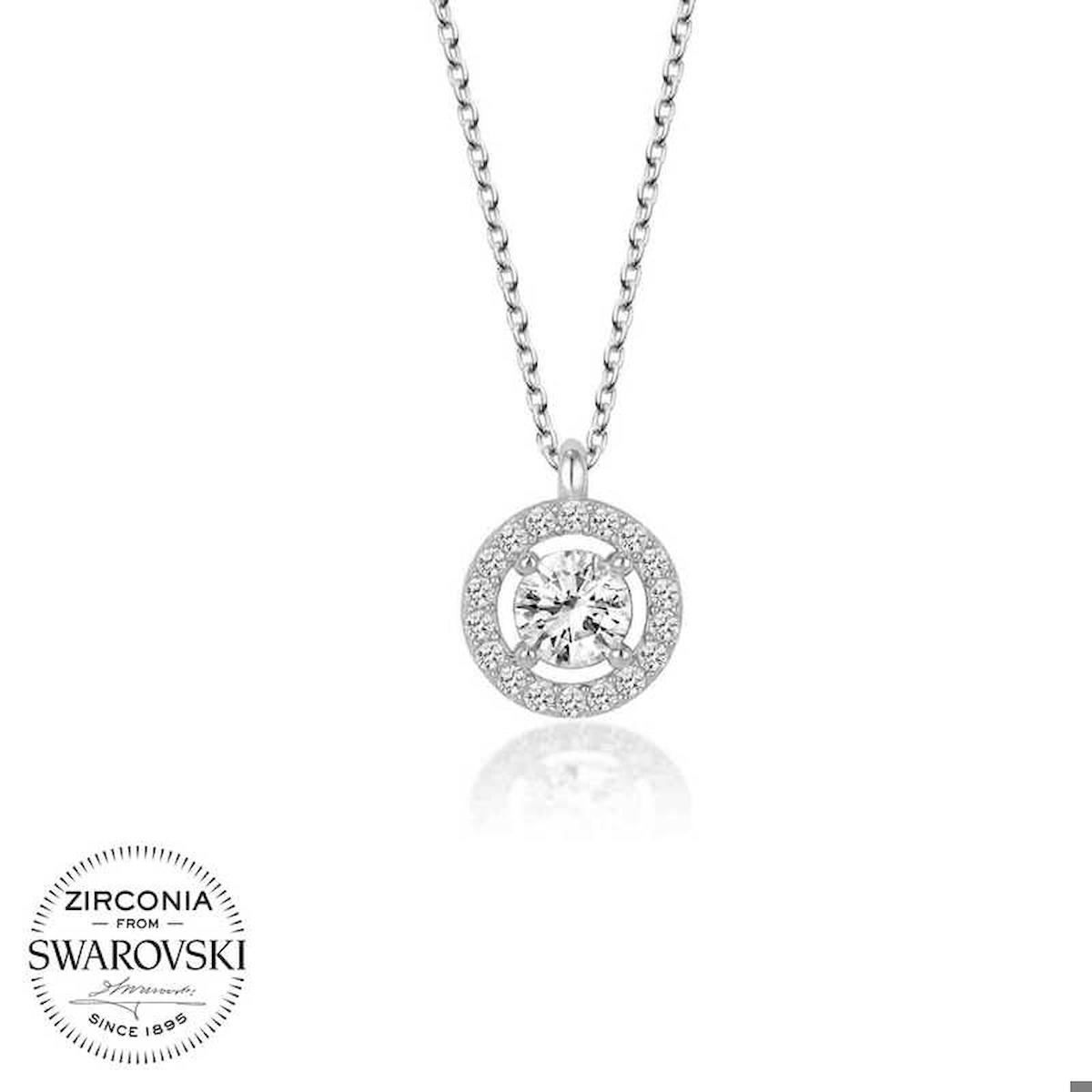 Ebuz Yuvarlak Beyaz Swarovski Taşlı Kararmayan Düz Zincir Kadın Gümüş Kolye 50 cm