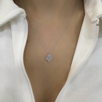 Choice Yonca Beyaz Sedef Taşlı 925 Ayar Kararmayan Yonca Düz Zincir Kadın Gümüş Kolye